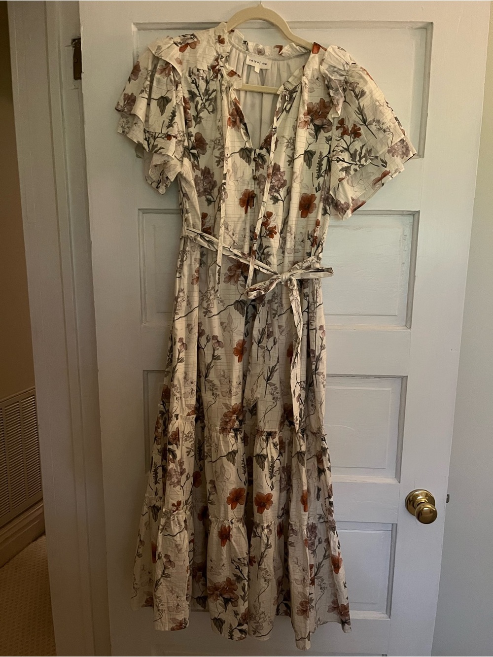 entro Cream Floral Maxi Dress with Rust & Olive Accents